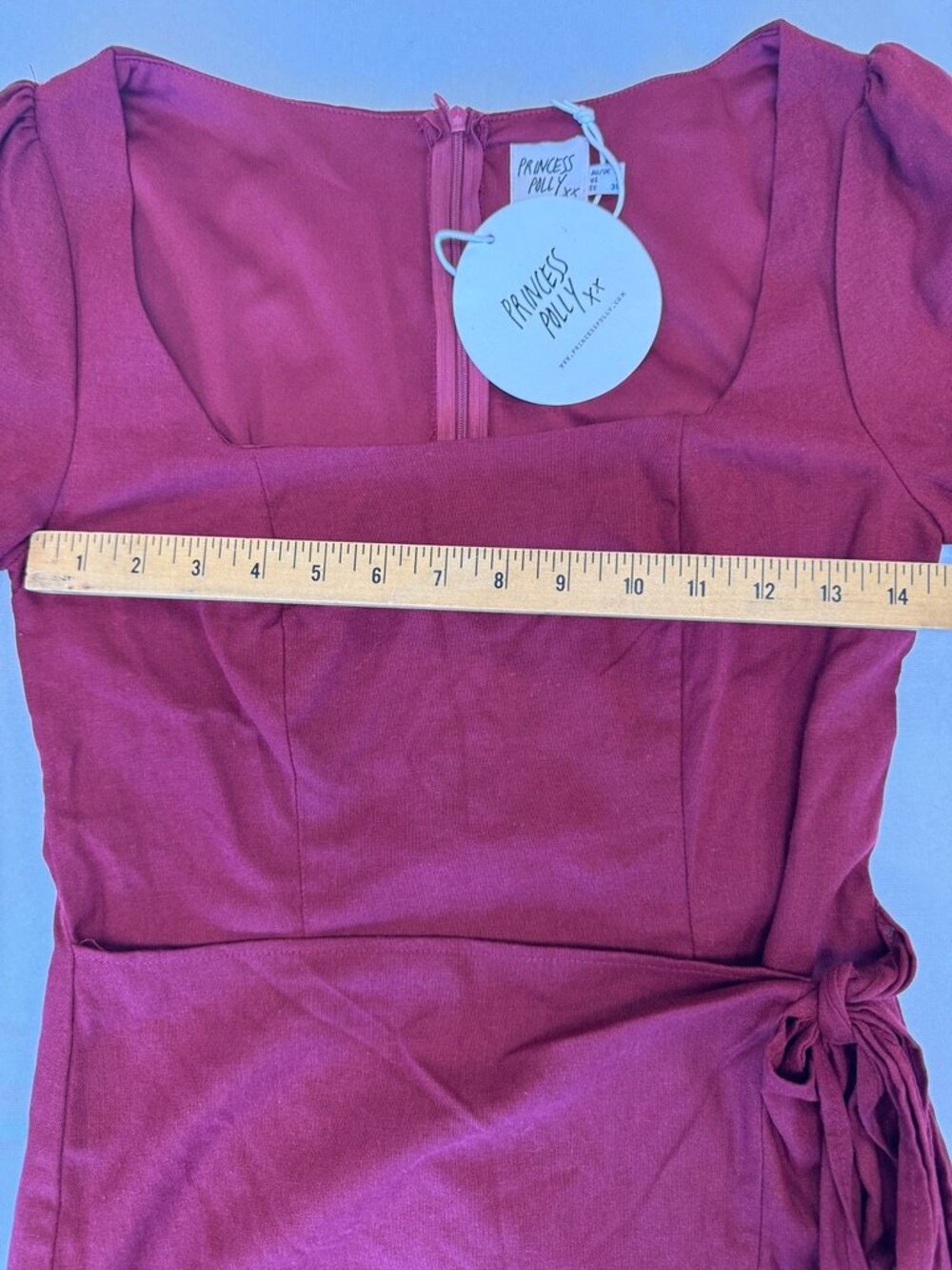 Princess Polly The Villa Mini Dress Burgundy Long Sleeve Ruffle Size 6 - Picture 7 of 14